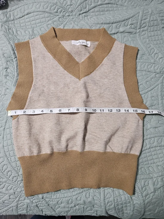 Molly Green Two-Tone Knit Vest in Beige and Camel - Picture 2 of 6
